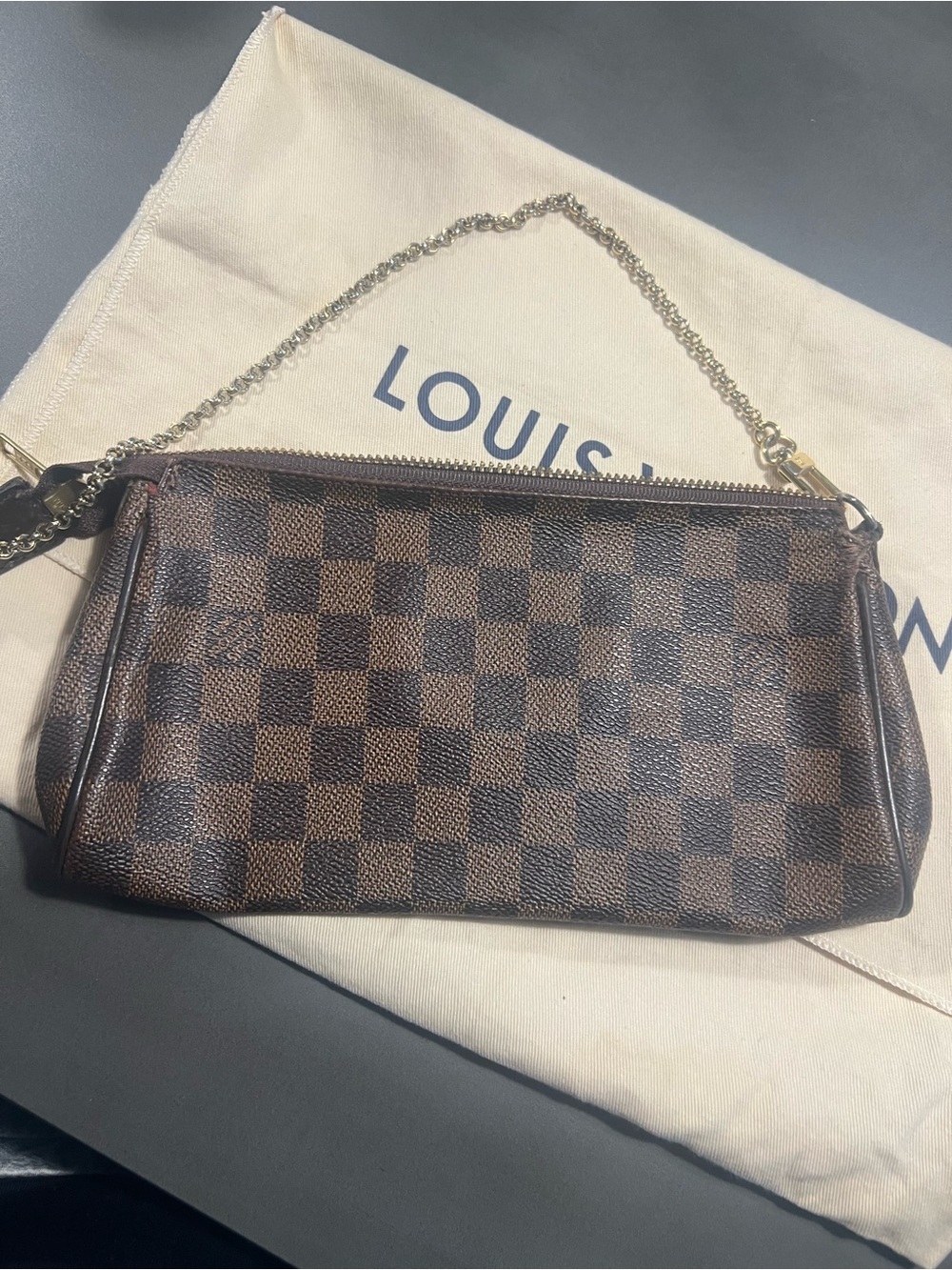 Louis Vuitton Damier Ebene Mini Bag with Gold Plaque - Picture 3 of 4